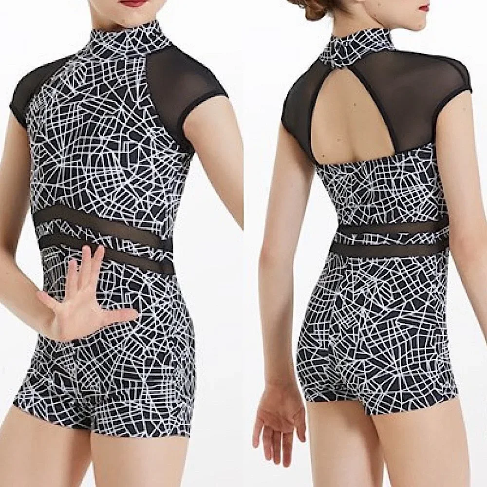 WEISSMAN Dance Costume biketard acro Radioactive  11828 Black white child- XLC